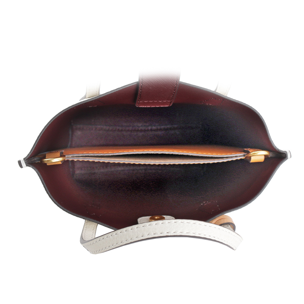 【TORY BURCH】Perry 荔枝皮革三層迷你托特包(象牙白) 142616 104