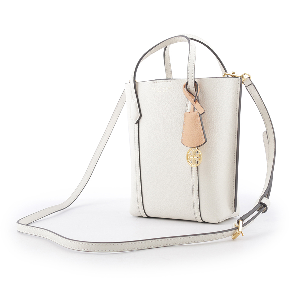 【TORY BURCH】Perry 荔枝皮革三層迷你托特包(象牙白) 142616 104