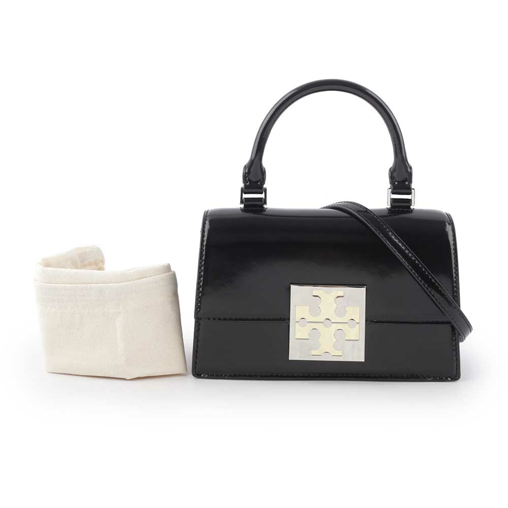 【TORY BURCH】Bon Bon 平滑牛皮迷你翻蓋手提/斜背二用包(黑色) 148865 001