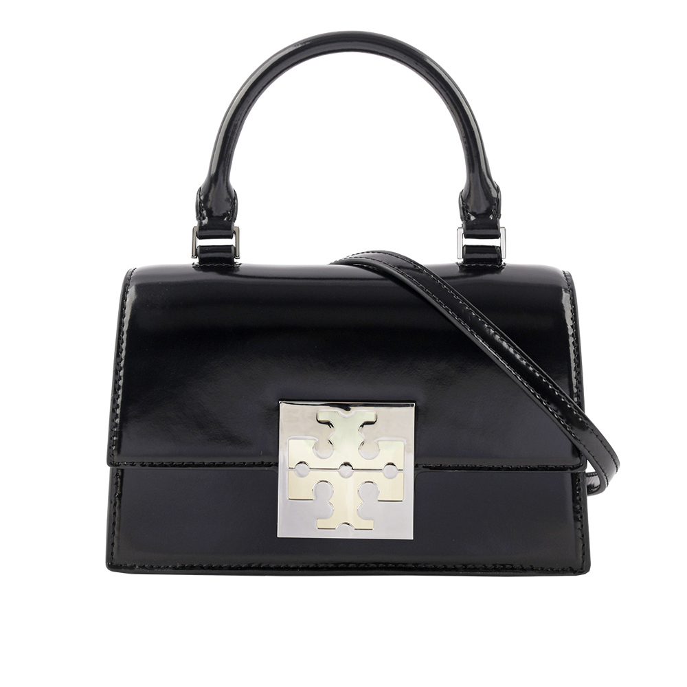 【TORY BURCH】Bon Bon 平滑牛皮迷你翻蓋手提/斜背二用包(黑色) 148865 001