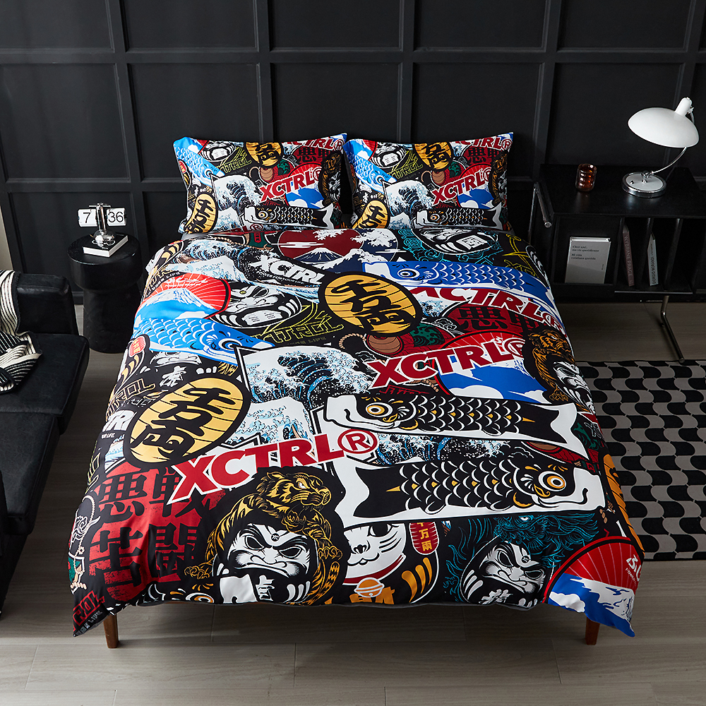 日式爆炸貼四件套床包組-雙人(兩用被)