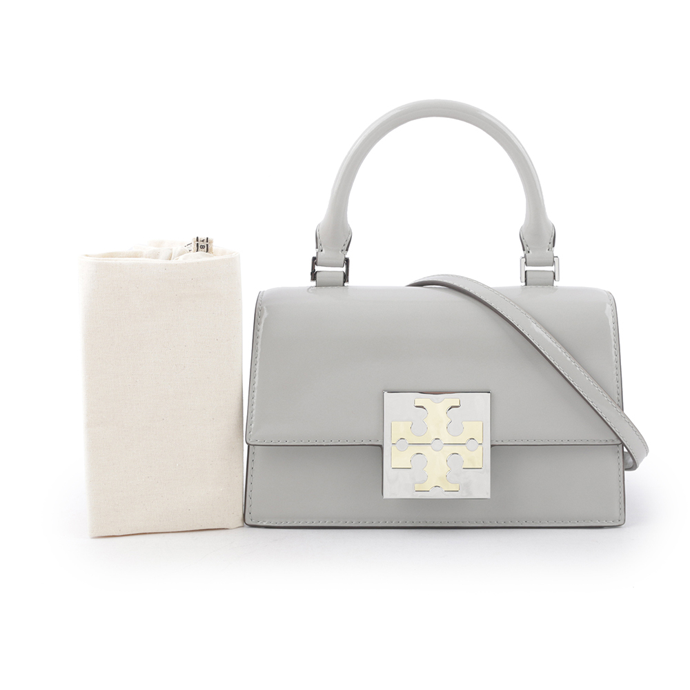【TORY BURCH】Bon Bon 平滑牛皮迷你翻蓋手提/斜背二用包(雲灰色) 148865 020