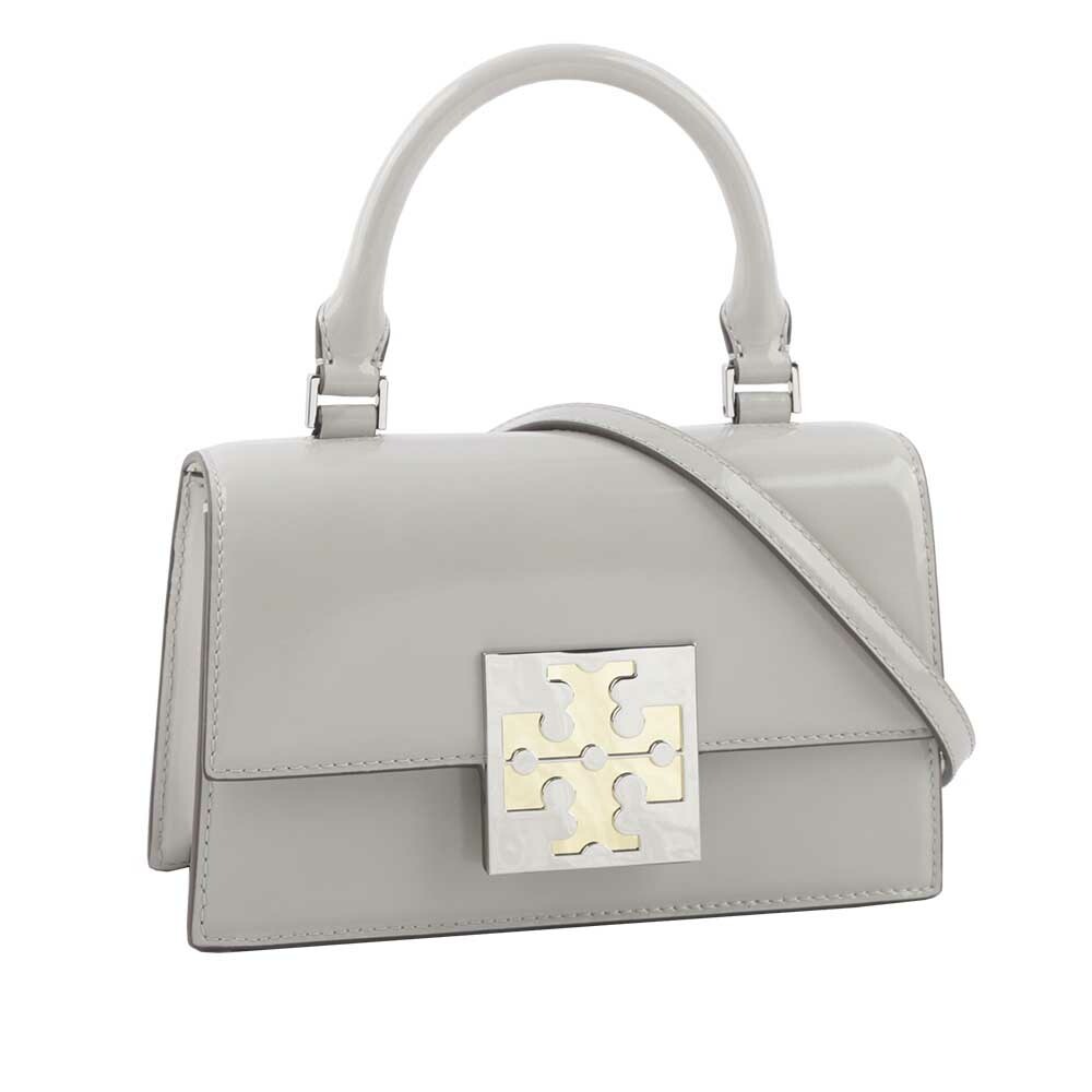 【TORY BURCH】Bon Bon 平滑牛皮迷你翻蓋手提/斜背二用包(雲灰色) 148865 020
