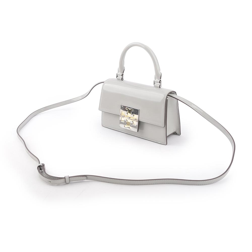 【TORY BURCH】Bon Bon 平滑牛皮迷你翻蓋手提/斜背二用包(雲灰色) 148865 020