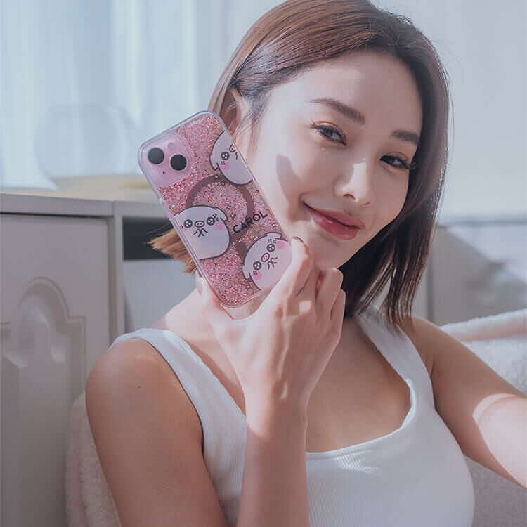 【插畫聯名】萌萌豬 我就圓滾滾 (MagSafe兼容) 玫瑰金貝拉殼 - (訂製名字) iPhone客製化手機殼