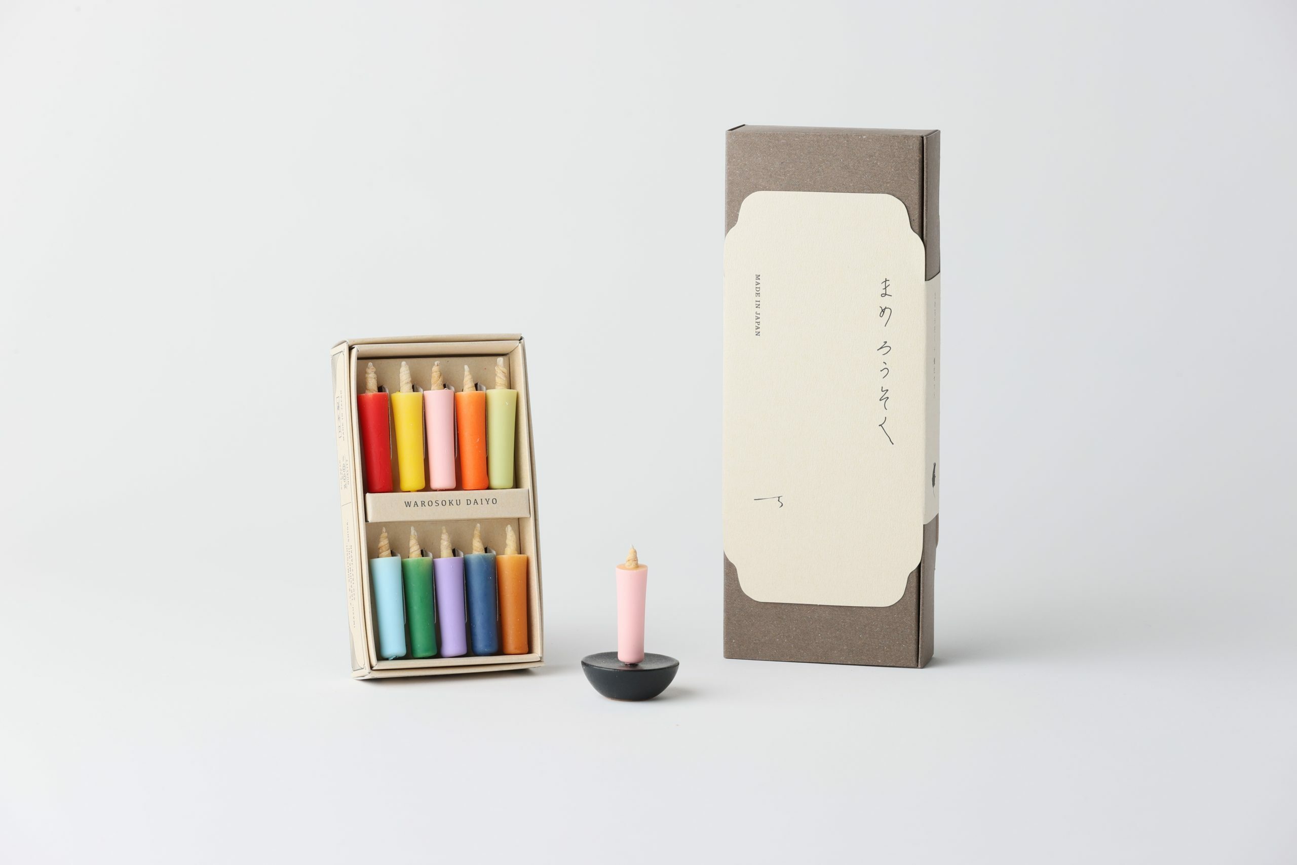 DAIYO 派對色米蠟燭禮盒＋黑陶瓷圓形燭台