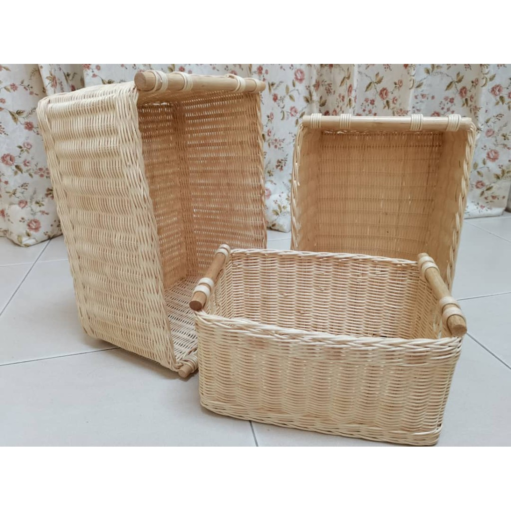 Beige Rattan Basket Picnic Storage Organizer Square