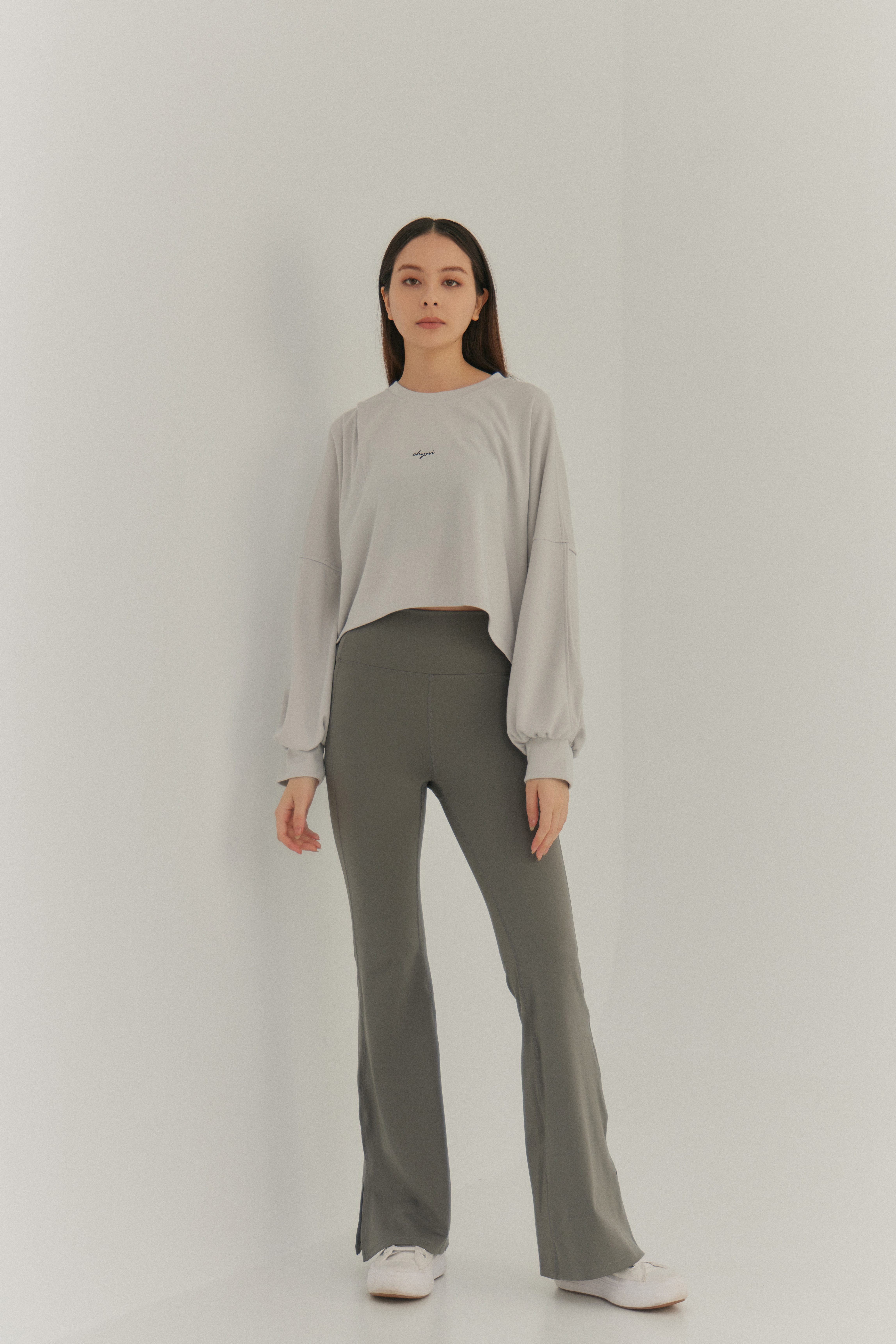 澎澎袖打摺上衣- 淺灰