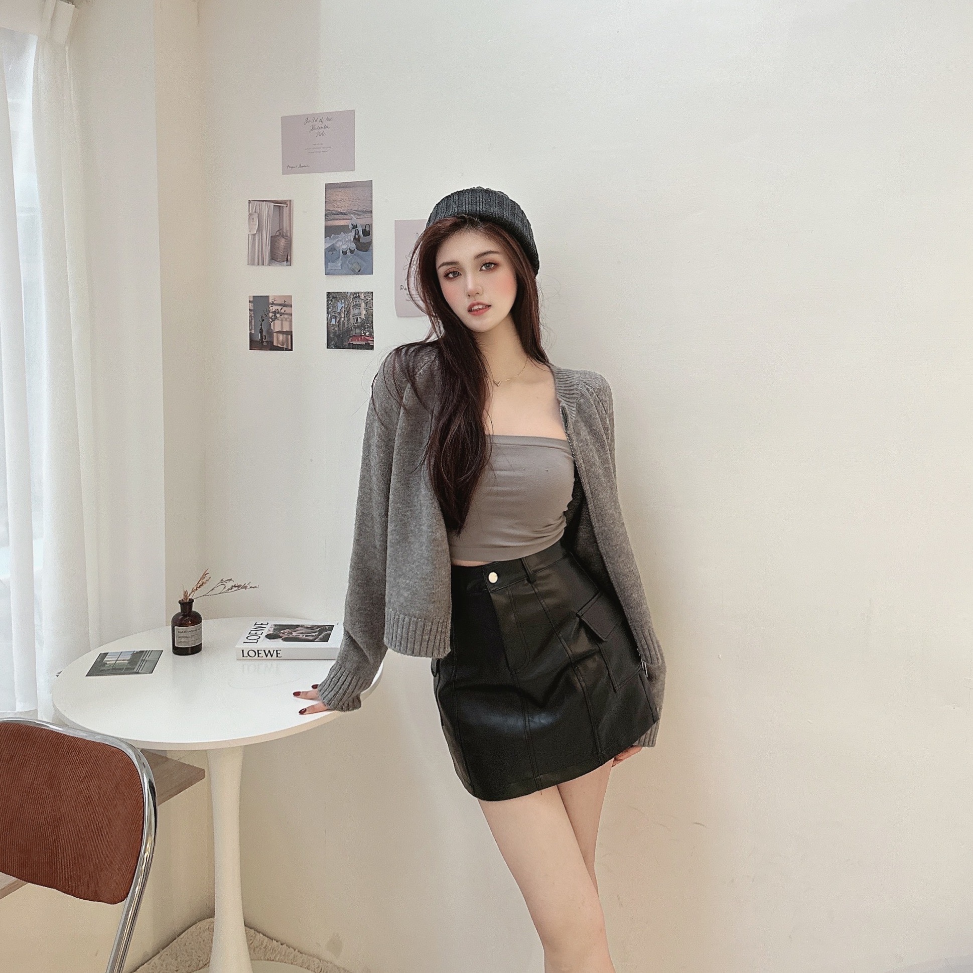 羊絨圓領雙拉鍊毛衣外套/三色