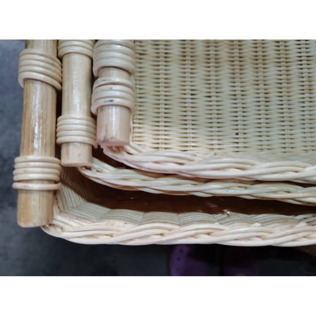 Beige Rattan Basket Picnic Storage Organizer Square