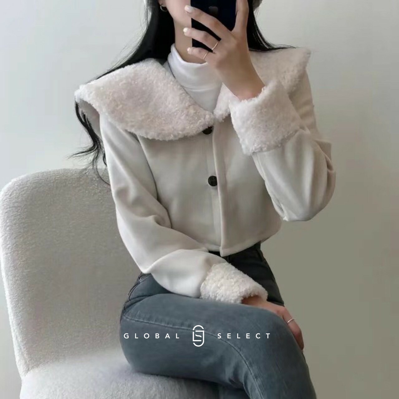 🇰🇷  翻領披肩毛毛排釦長袖外套