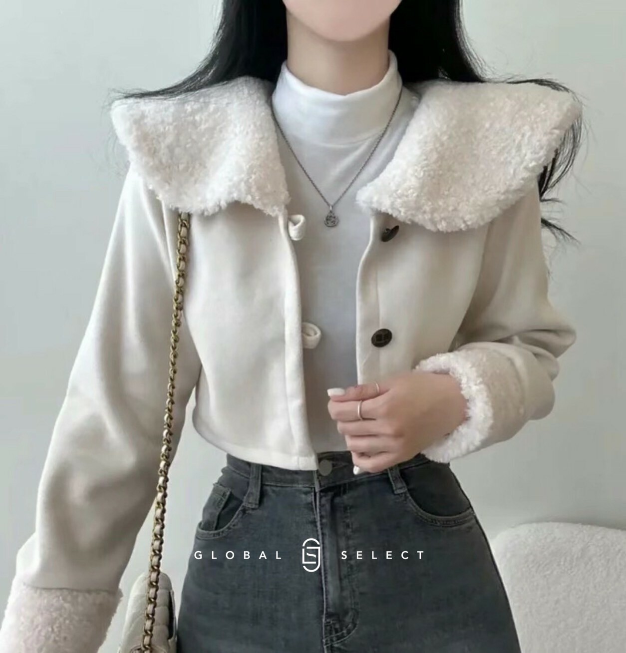 🇰🇷  翻領披肩毛毛排釦長袖外套