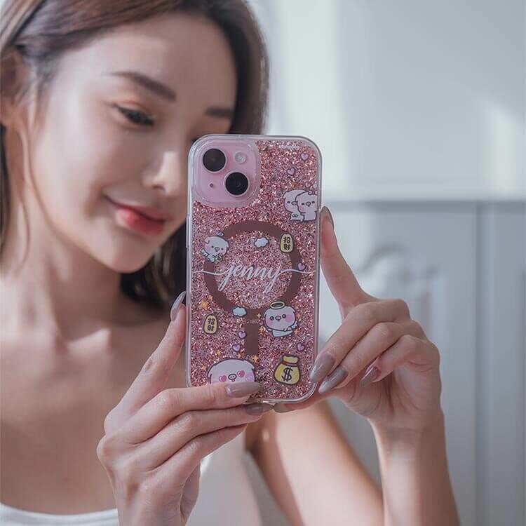【插畫聯名】萌萌豬 滿滿萌萌豬 (MagSafe兼容) 玫瑰金貝拉殼 - (訂製名字) iPhone客製化手機殼