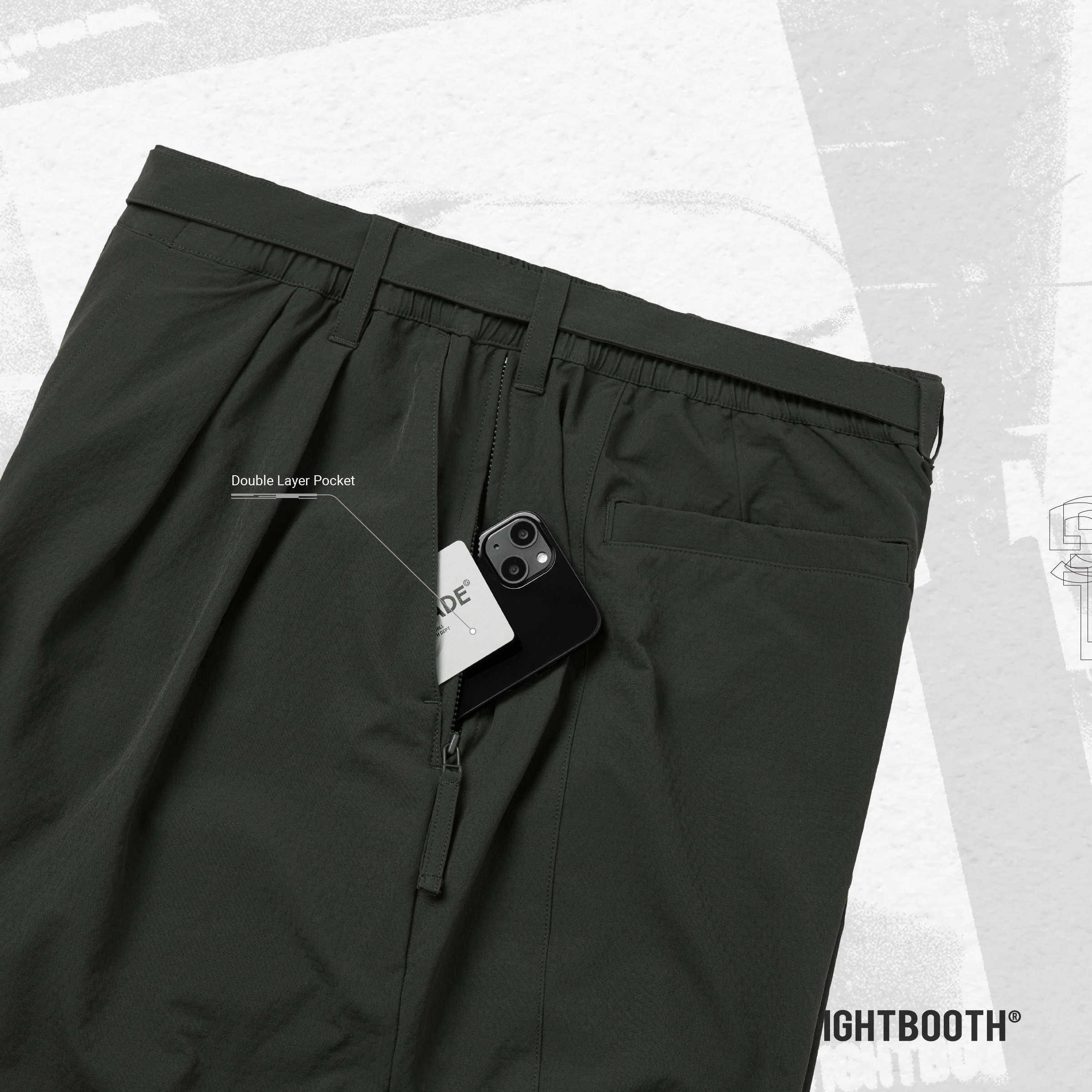 GMT-03P” Strap Baggy Slacks - Brewster Green