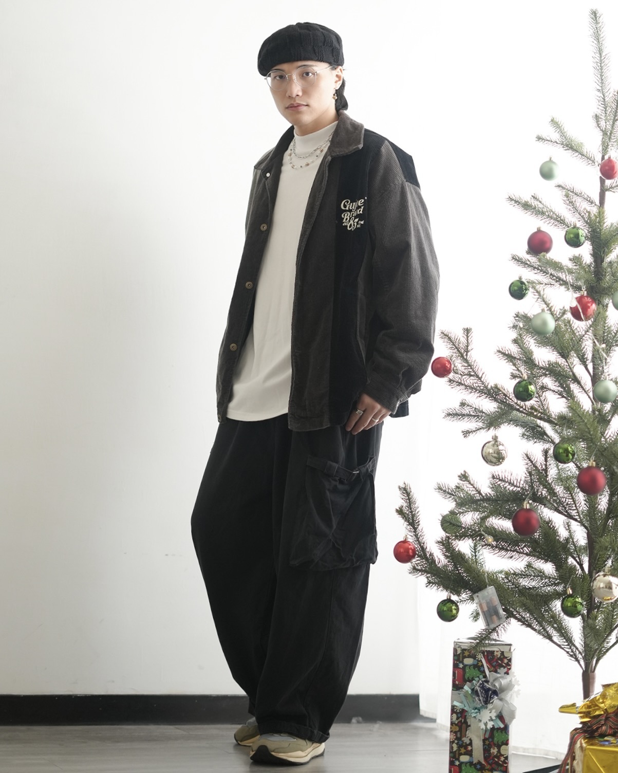 MD131 日系燈芯絨拼接外套-黑