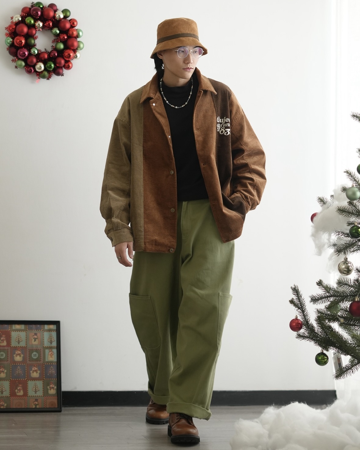 MD132 日系燈芯絨拼接外套-咖