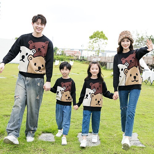 現貨110cm/XL 親子款 大臉熊黑底針織上衣