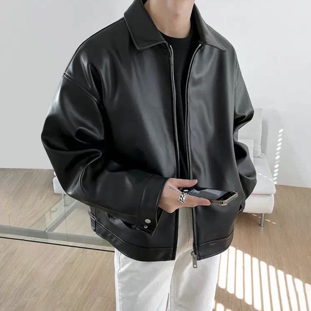 🇰🇷韓國連線 東大門 厚磅皮革外套 翻領 皮衣外套 暗黑