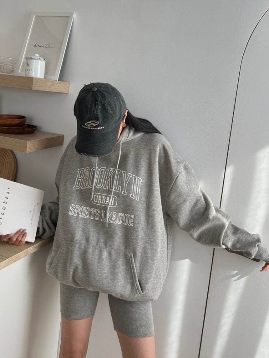 正韓-印花布魯克林刷毛帽T*4色