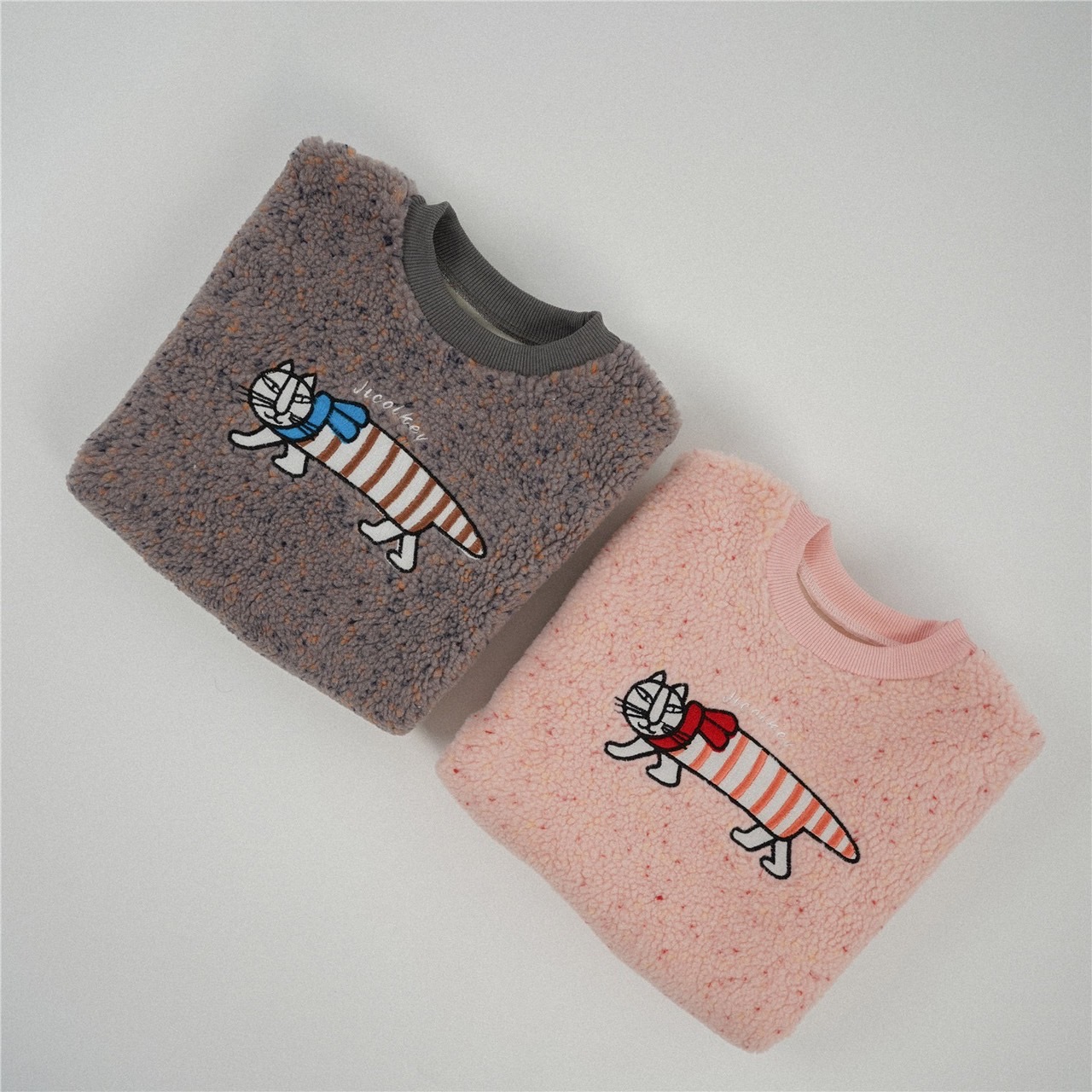 條紋貓羊羔毛絨加厚上衣