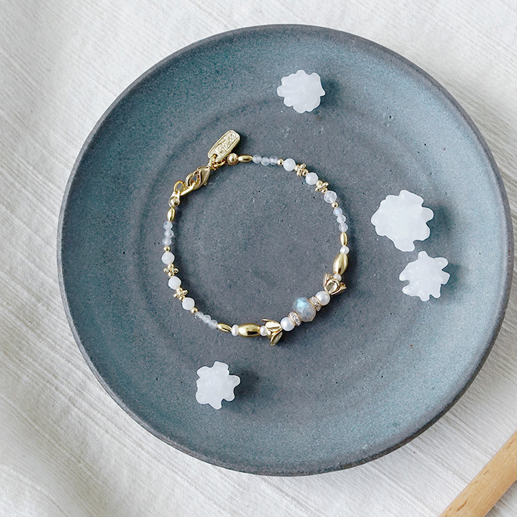 ｜正能量｜茶花和菓子 – 拉長石 – 手鍊