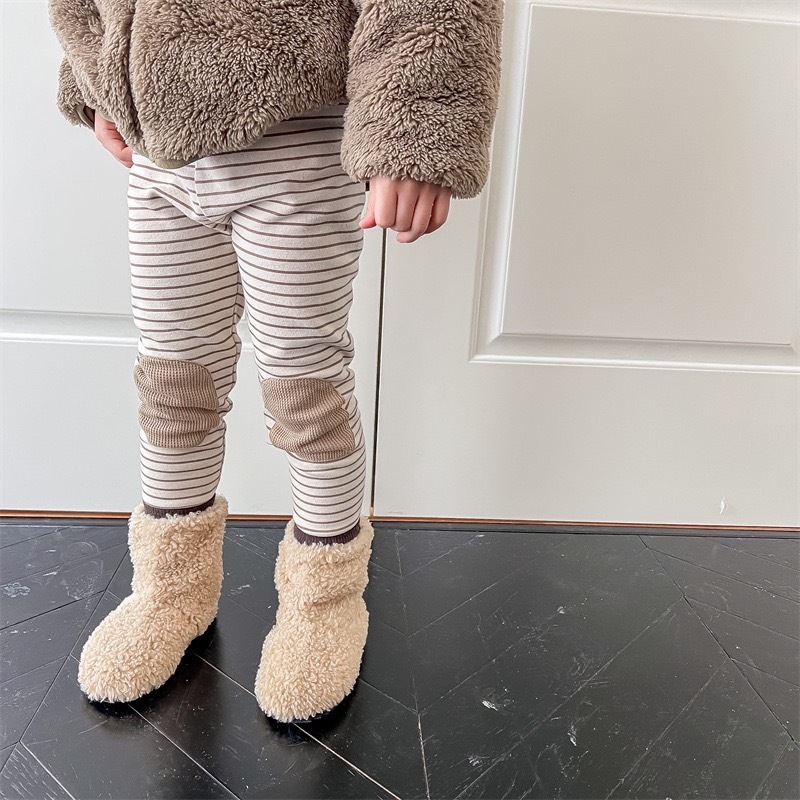 條紋補丁加絨內搭褲