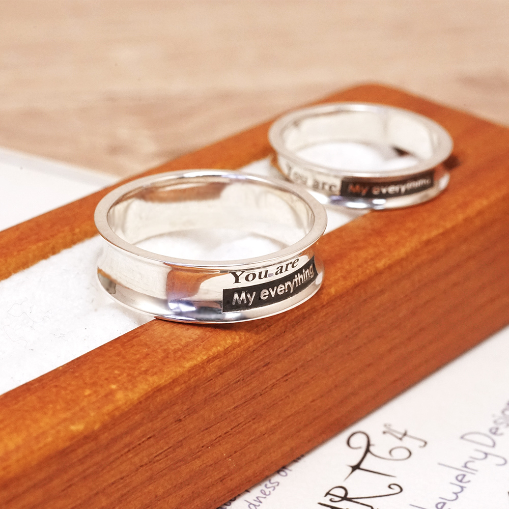 反白設計刻字 內弧銀戒 925純銀刻字訂製 男戒 女戒 中性戒指