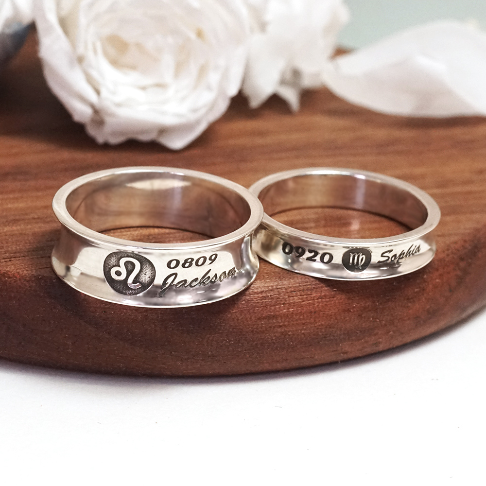徽紋設計 內弧銀戒 925純銀刻字訂製 男戒 女戒 中性戒指