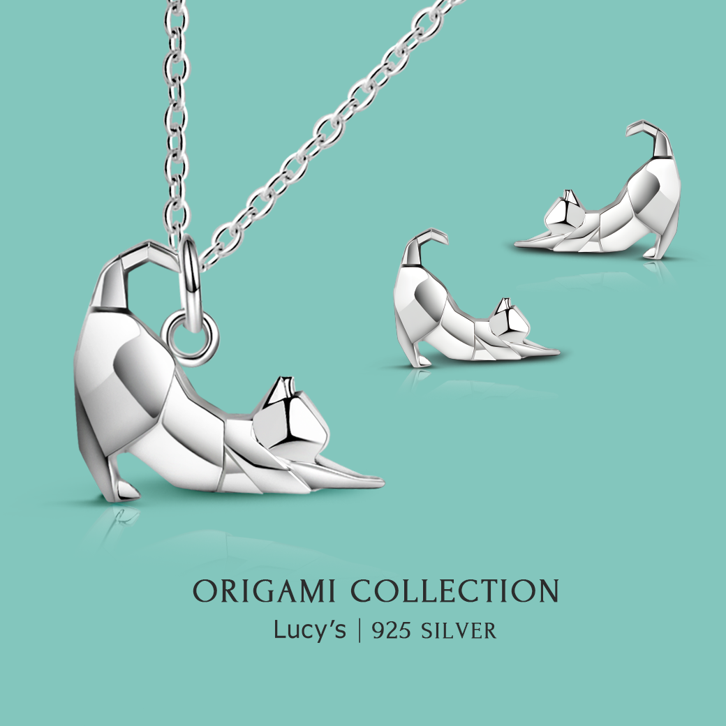 純銀摺紙系列｜慵懶貓 耳環/項鍊 (110485/110486)