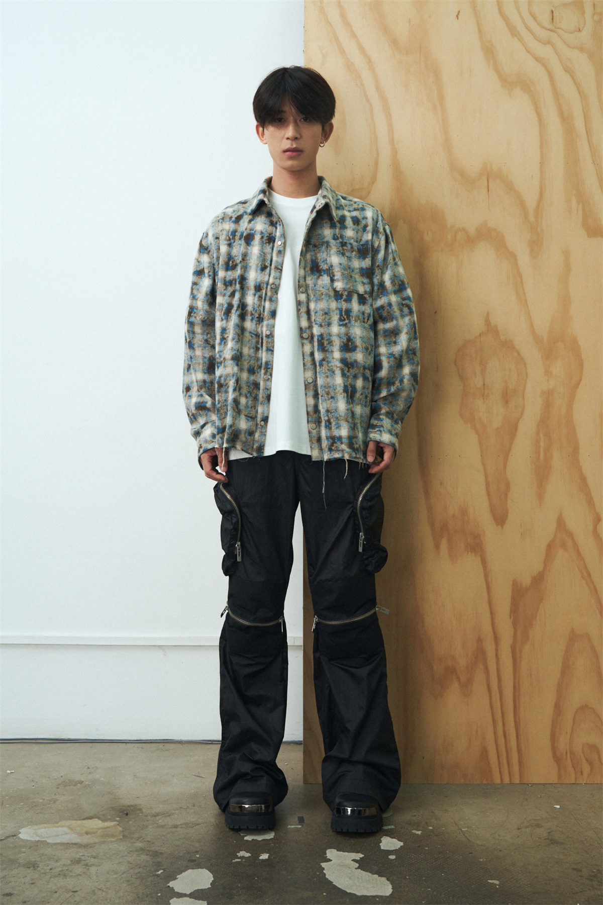 Pupil Travel 水洗暈染氛圍感慵懶毛邊格紋純棉長袖襯衫