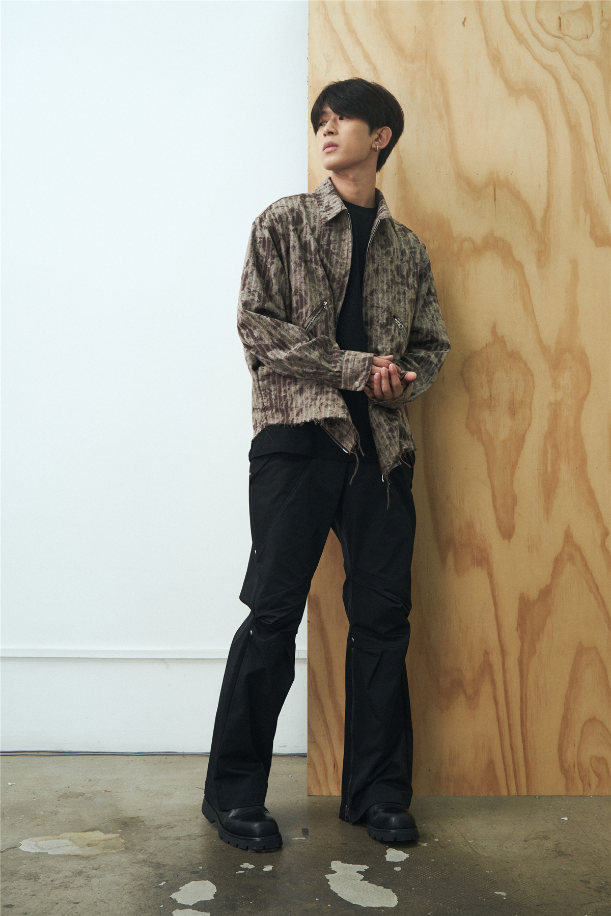 Pupil Travel 水洗暈染美拉德慵懶破壞毛邊拉鍊長袖襯衫