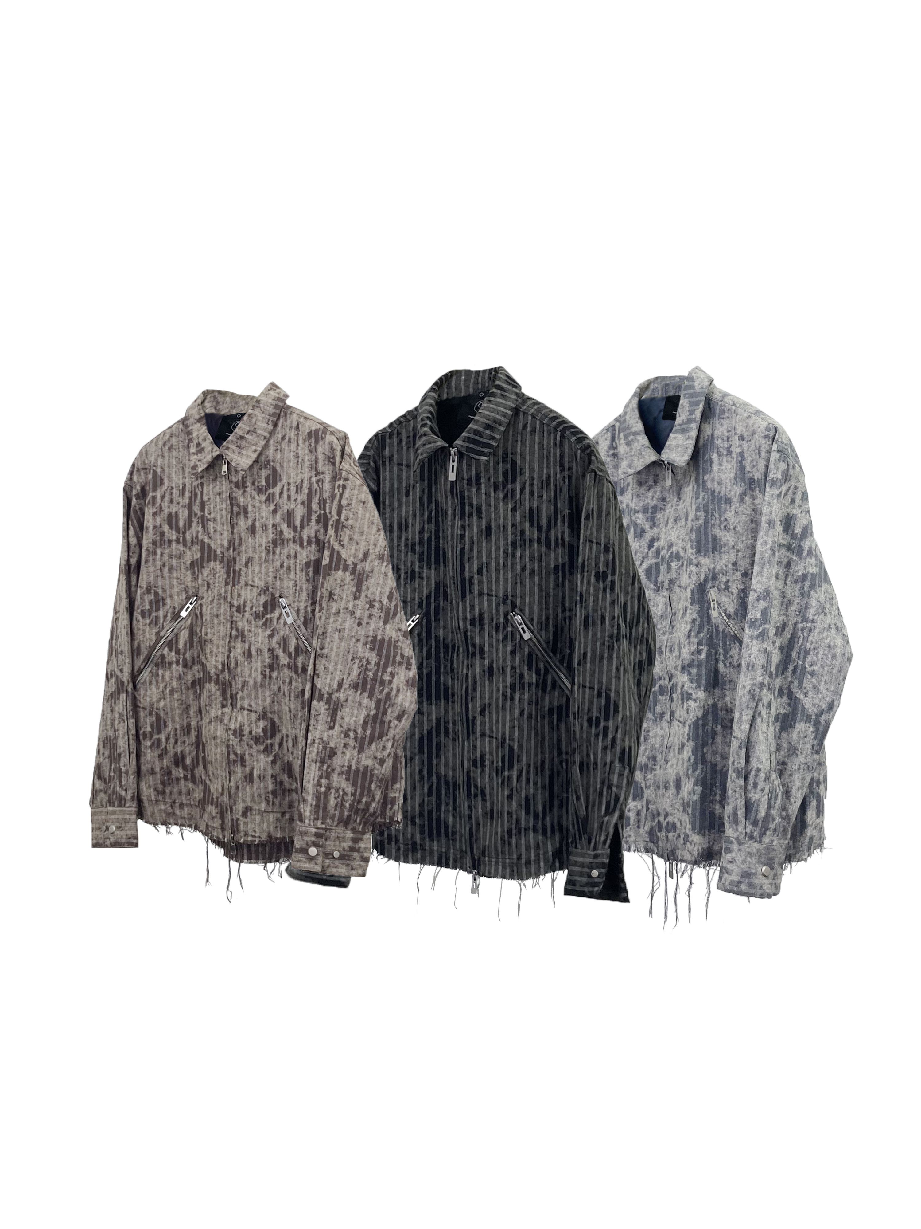 Pupil Travel 水洗暈染美拉德慵懶破壞毛邊拉鍊長袖襯衫