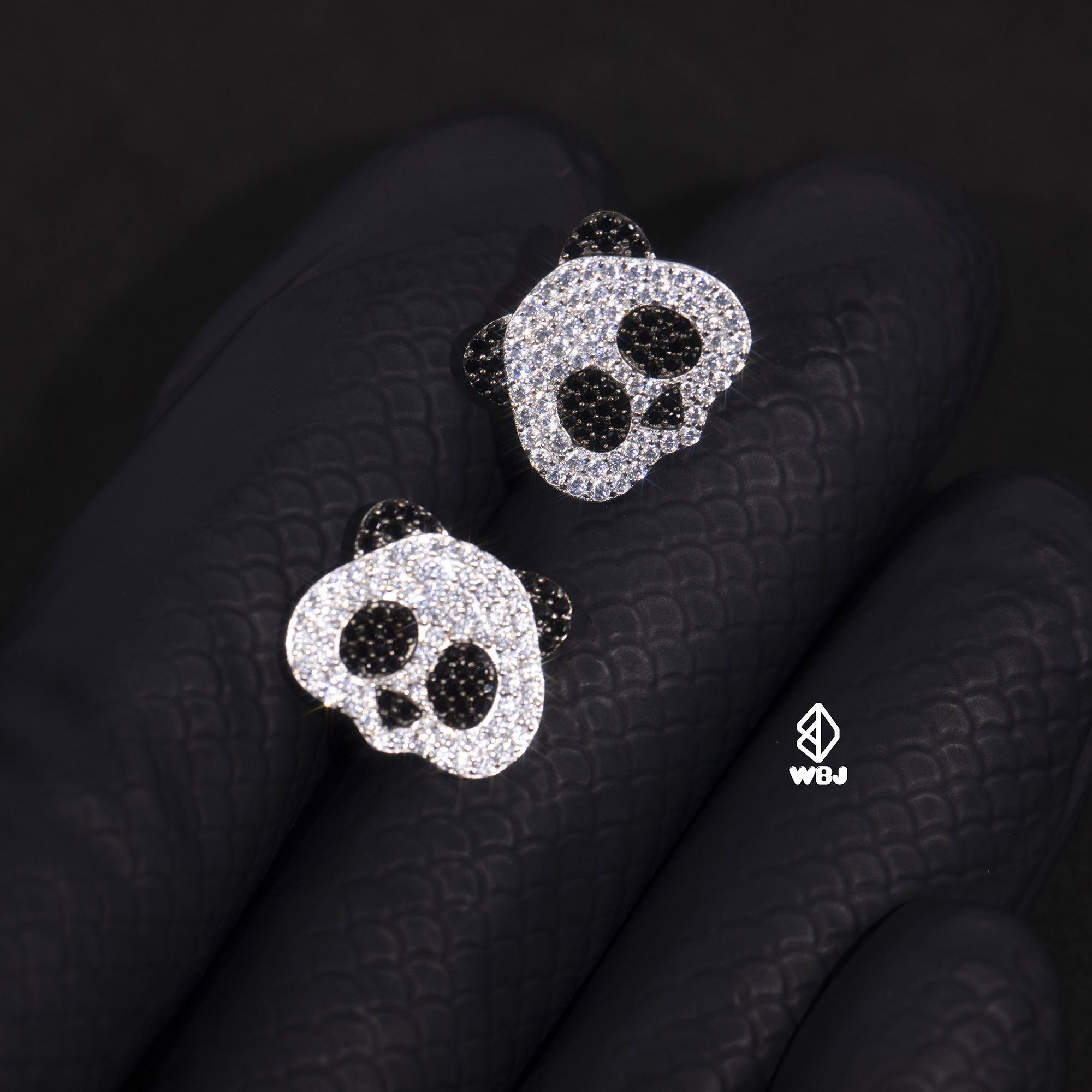 純銀熊貓鑲嵌耳釘耳環