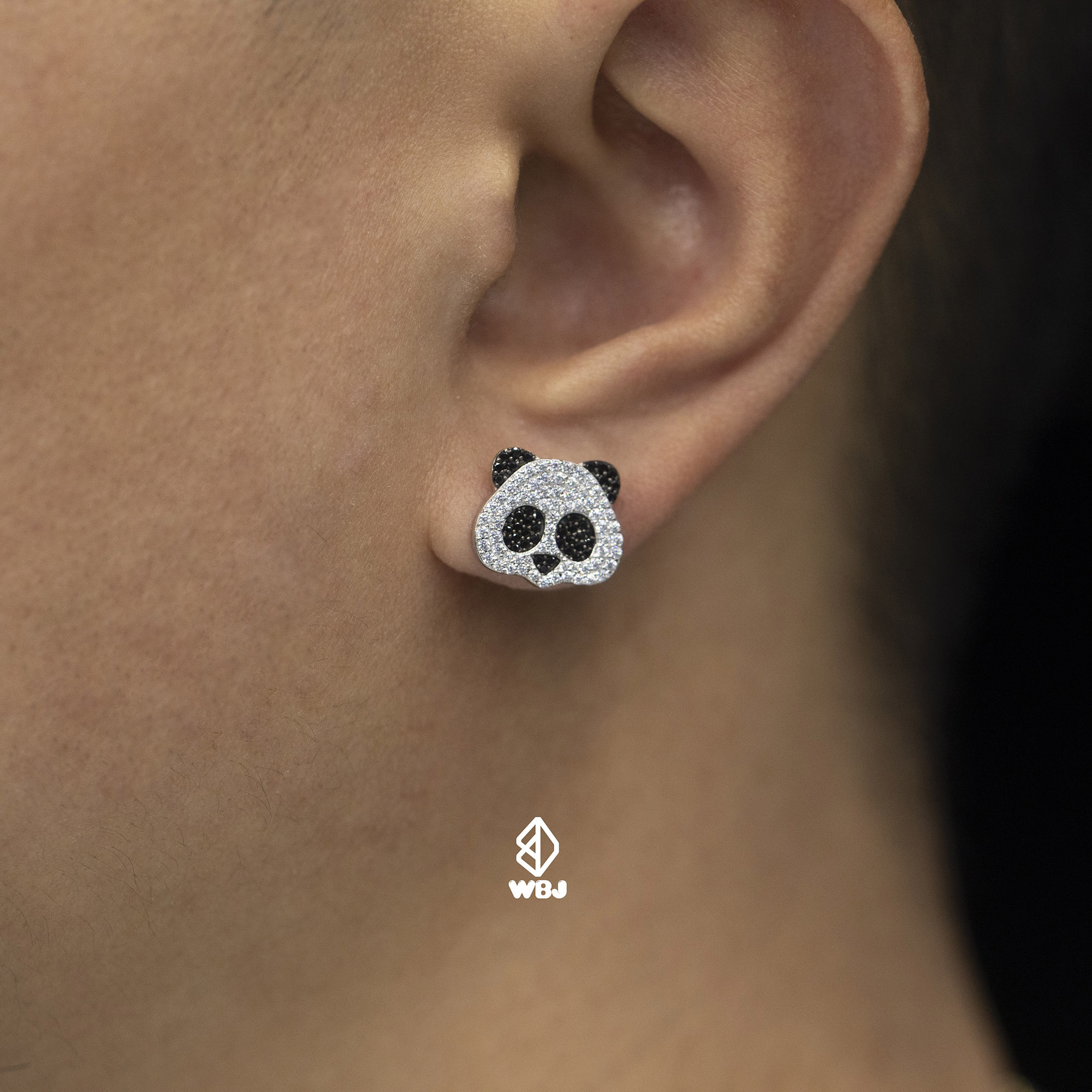 純銀熊貓鑲嵌耳釘耳環