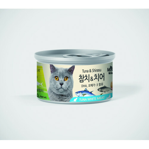 Meowow 韓國高級白吞拿魚加銀魚仔貓湯罐 (White Tuna Meat & Shirasu) 80G
