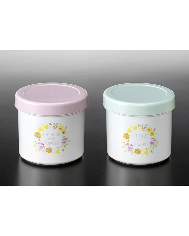 日本 NAKAYA 花朵圖案圓筒形保鮮盒650ml