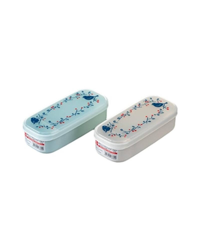 日本 NAKAYA 小鳥圖案便當盒(含隔板)510ml (白色/藍色)