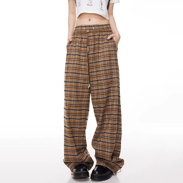 retro casual plaid trousers