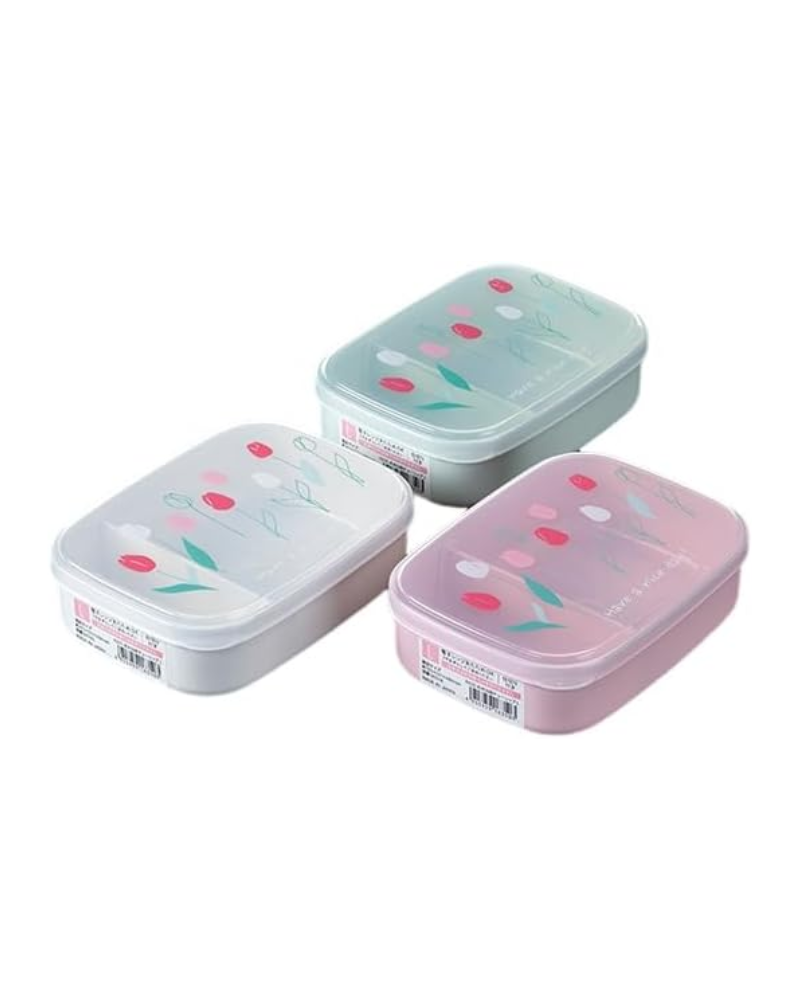 日本 NAKAYA 鬱金香圖案保鮮盒(含隔板)650ml