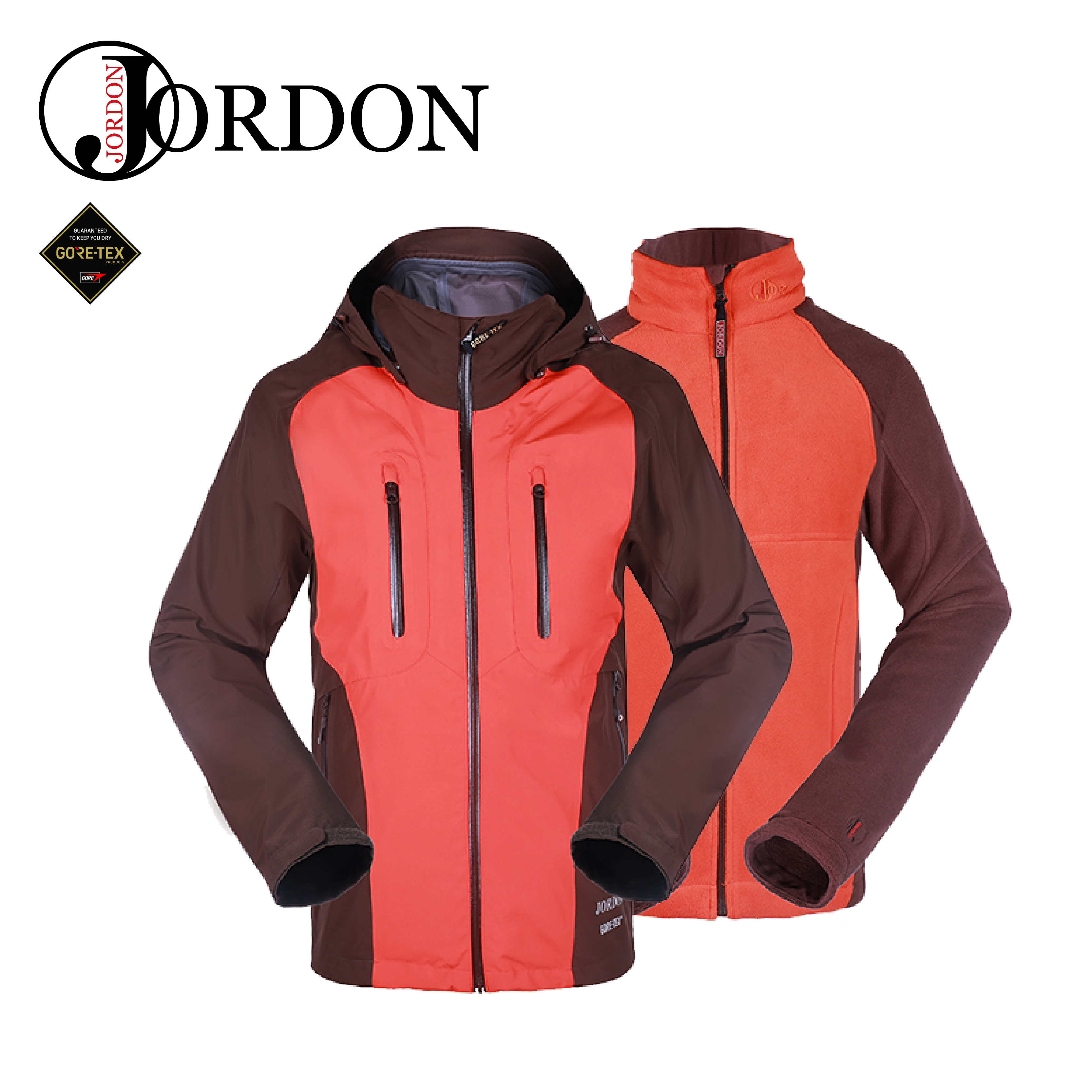 JORDON 橋登 男款 GORE-TEX防水透氣+POLARTEC兩件式外套 (亮藍、亮桔) 二件式/防水透氣/帽可拆/賞雪旅遊 06JM1115