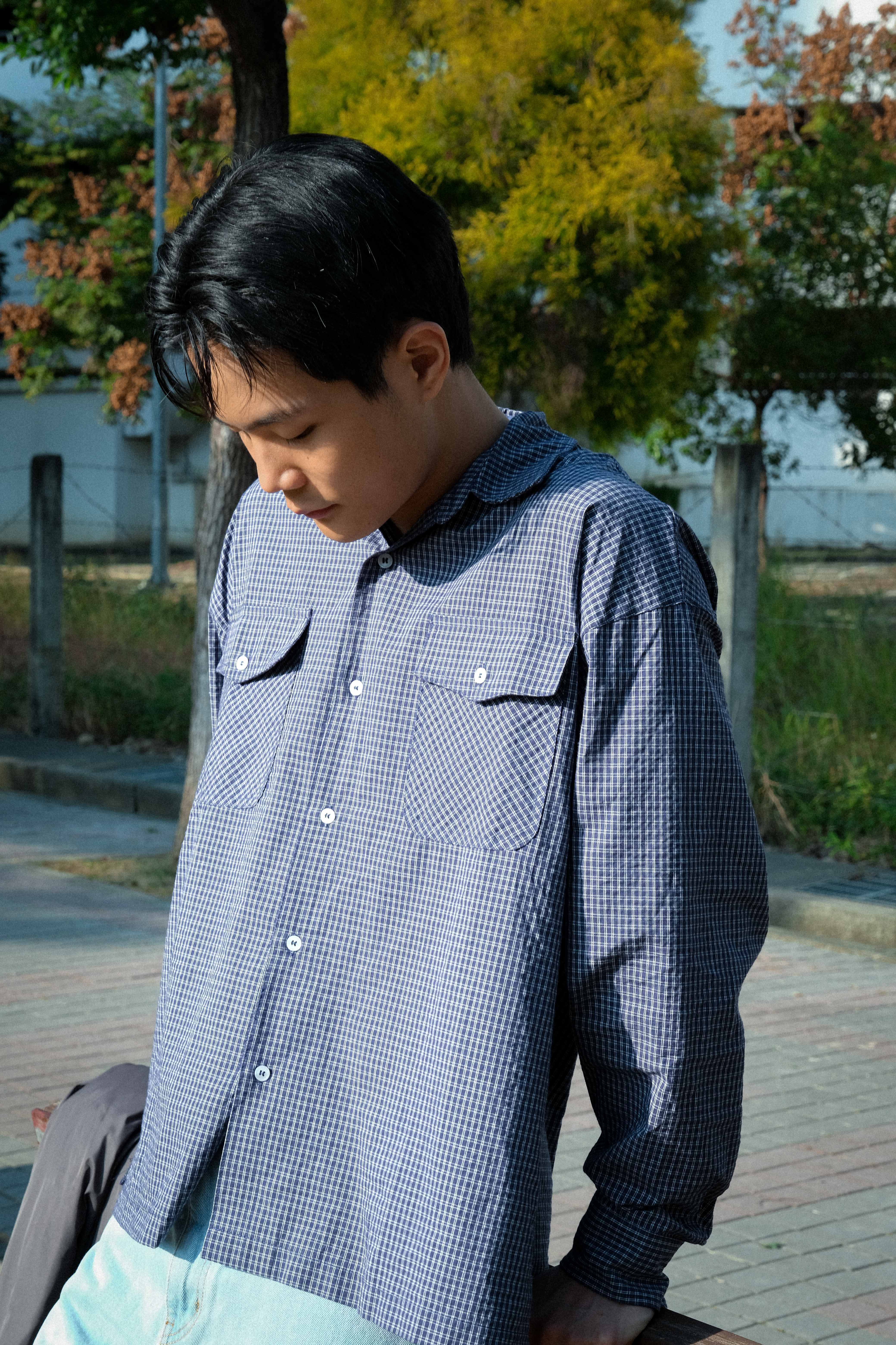 SIMON MADE TL-2356 鄰家男孩 文青 格紋 口袋 襯衫