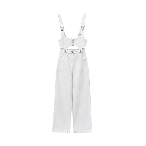 Removable denim wide-leg pants with suspenders
