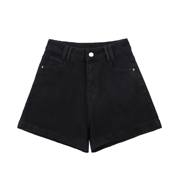 High-waist rolled hem straight-leg denim shorts