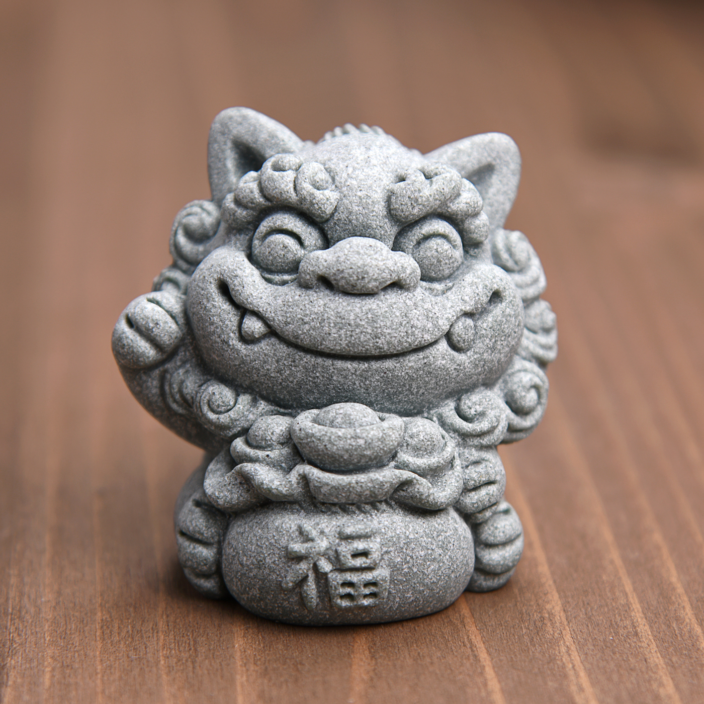 傳藝工坊- 『小四喜。招財風獅爺』祥獸青砂石塑