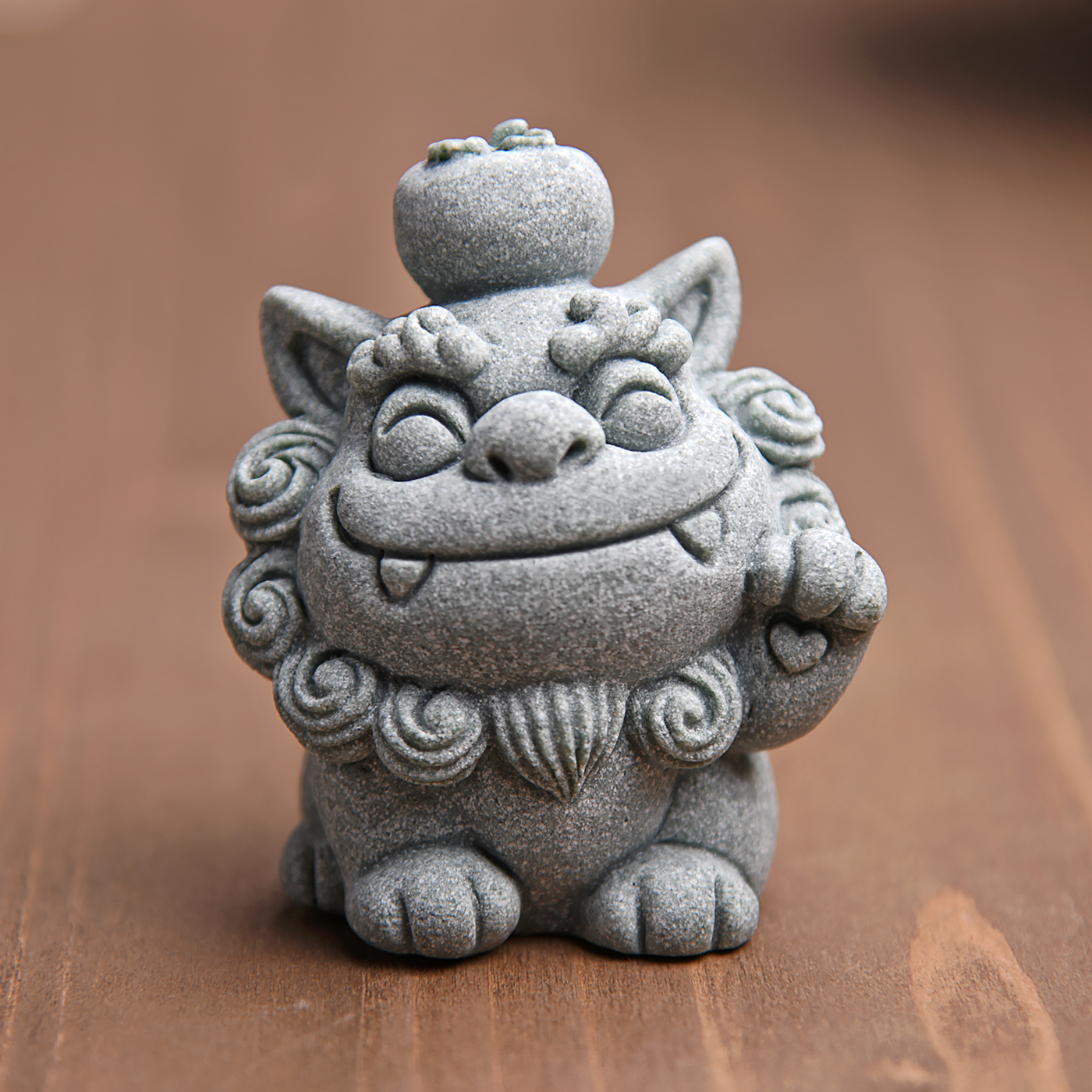 傳藝工坊- 『小四喜。招財風獅爺』祥獸青砂石塑