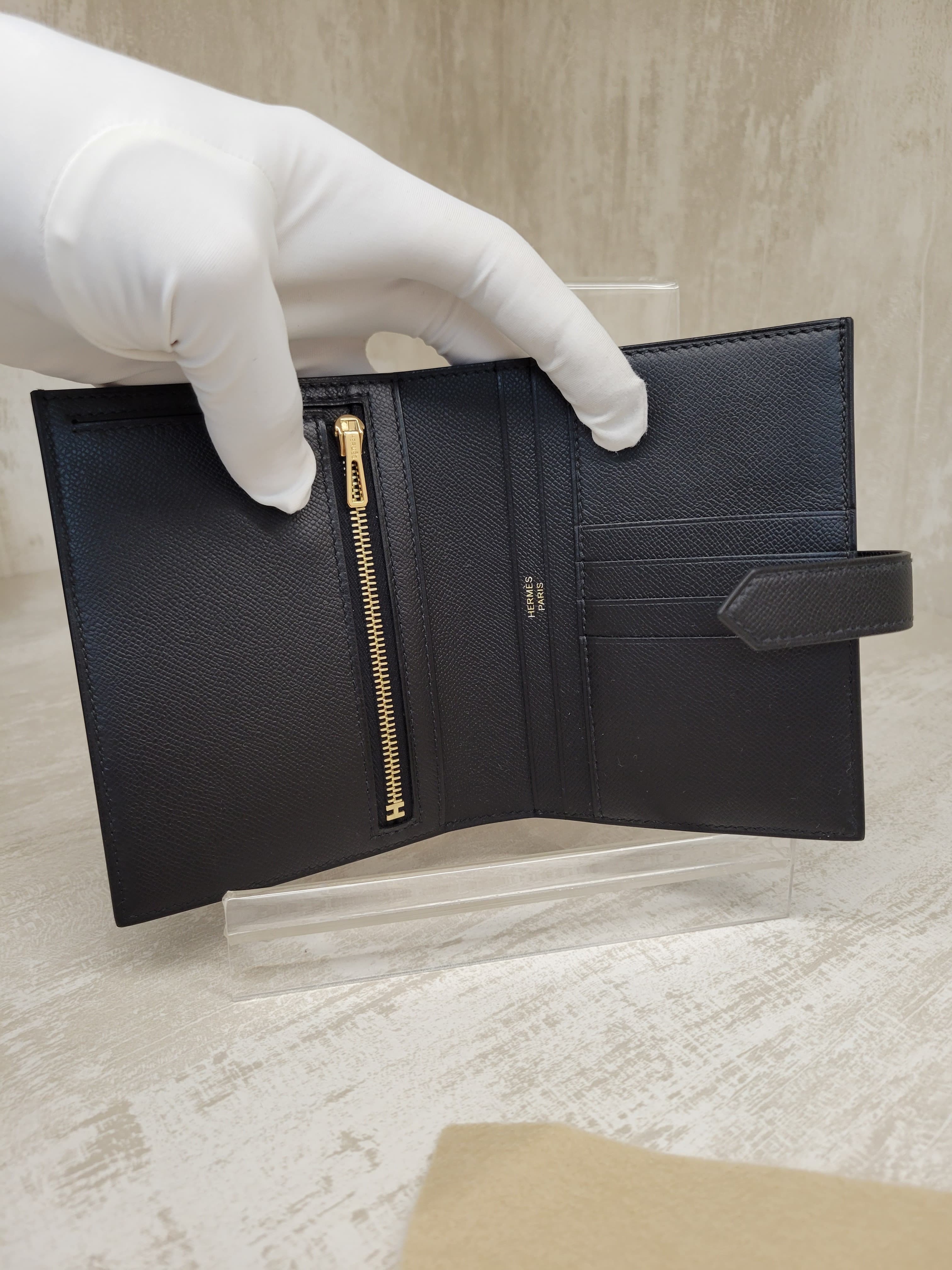 Hermes Bearn compact wallet noir CC Madame 短銀包 黑色 金扣