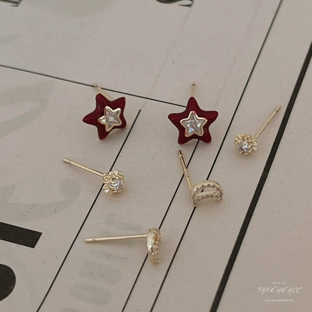 星星月亮6件組｜純銀針耳環