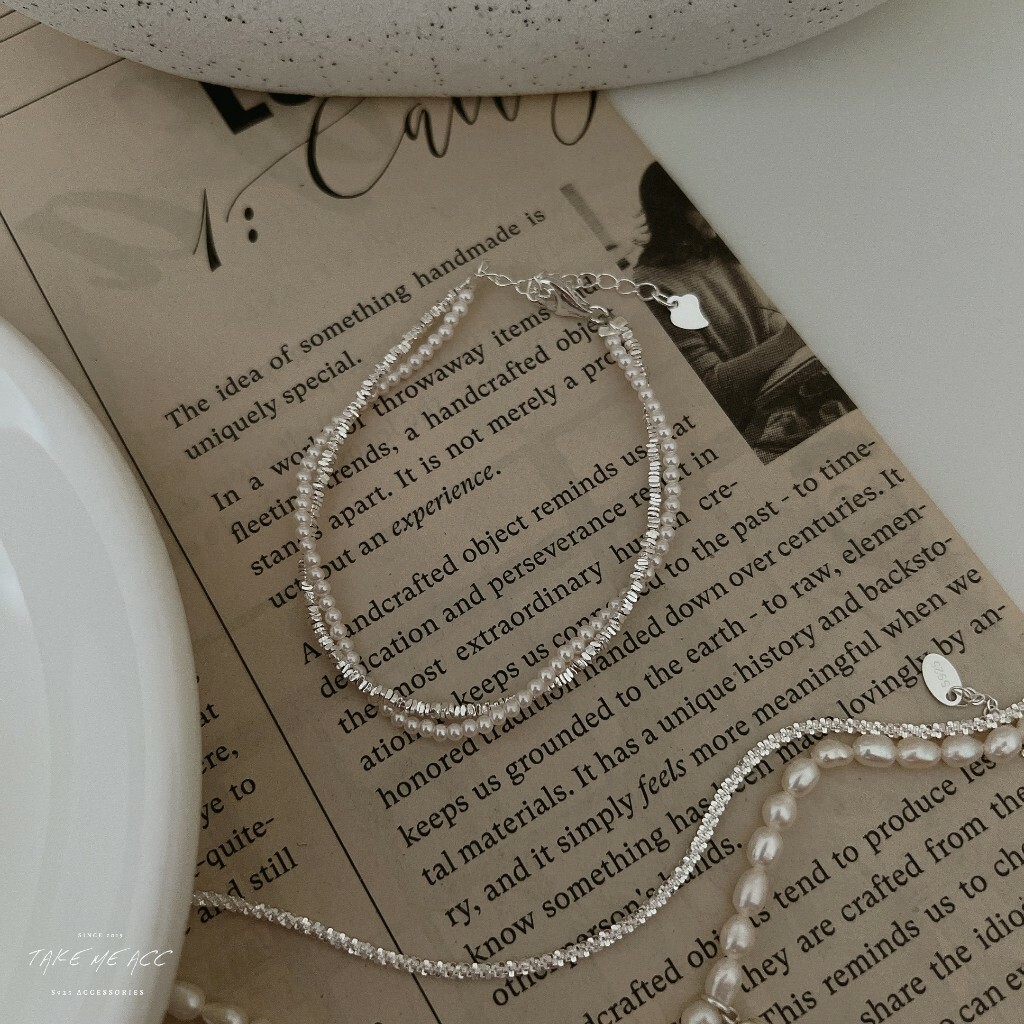 雙層珍珠碎銀子｜純銀手鍊