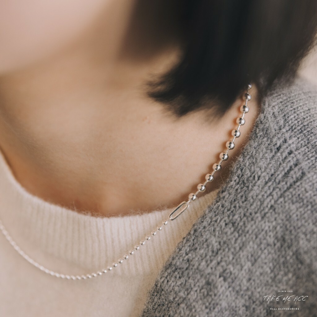 不對稱OT扣圓珠｜純銀項鍊