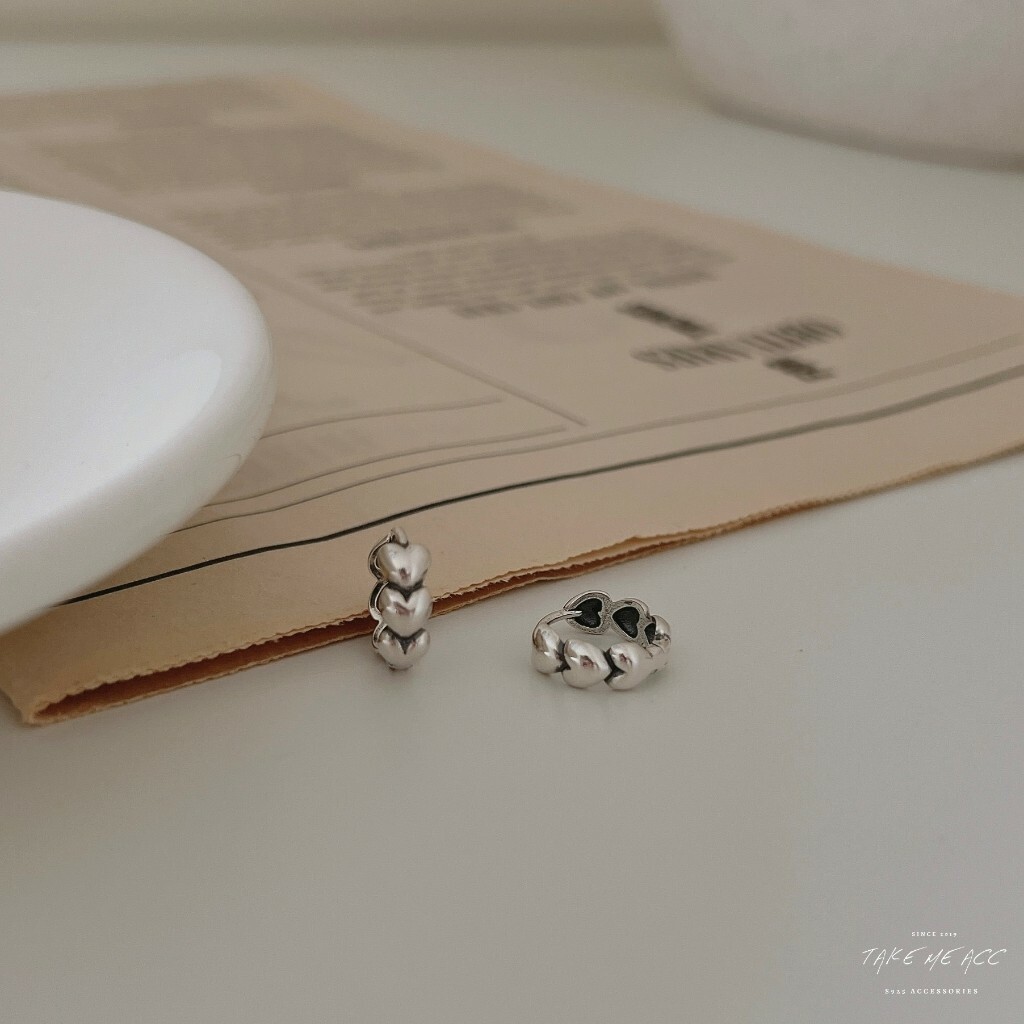 厚厚愛心圈圈｜全純銀耳環